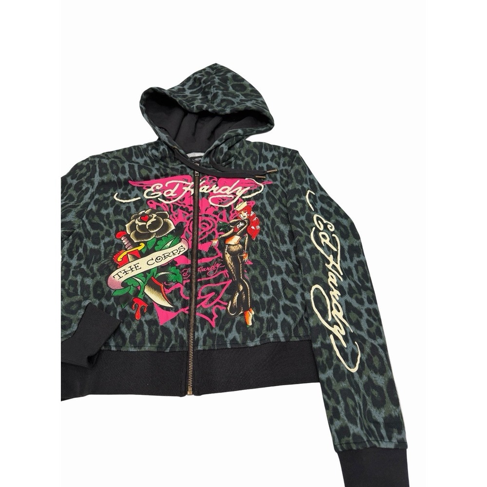 Ed Hardy Women's Anchor Rose Relaxed Zip Front Hoodie Size M NWT